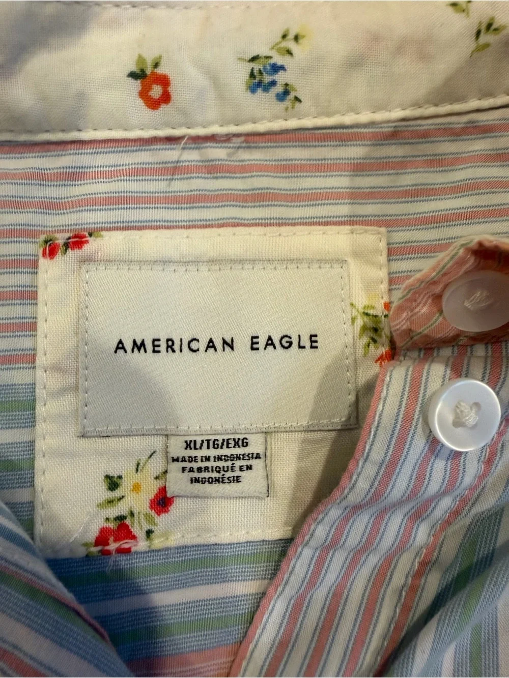 American Eagle Pastel Pink Blue Mint Striped Shirt